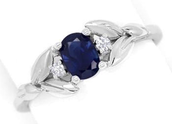Foto 1 - Diamantring mit blauem Saphir und Diamanten in Weißgold, Q0790
