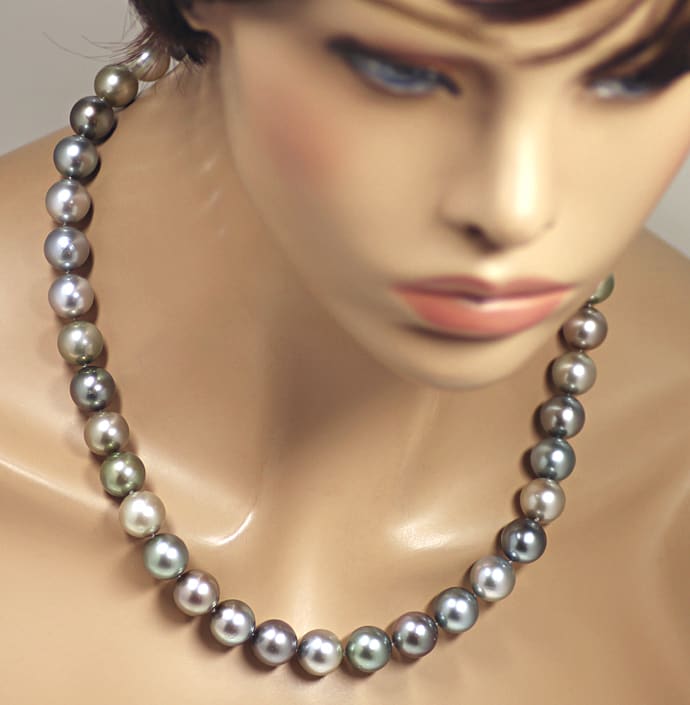 Foto 5 - Riesige Tahiti Perlenkette 13mm 18K Gold Kugelschloß, Q2310